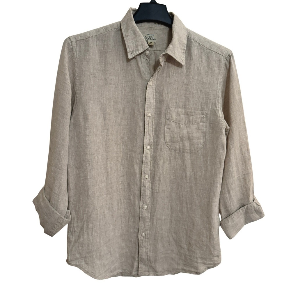 J Crew Baird McNutt Slim Button Down Shirt Mens Medium Irish Linen Cream Solid